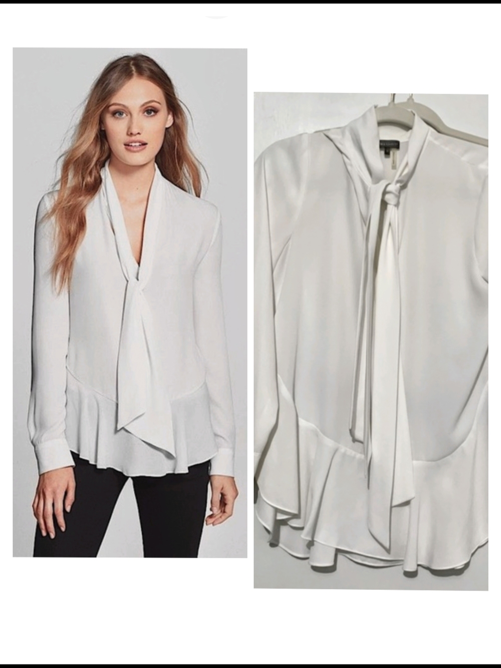 Vince Camuto White Tie-Neck Ruffle Blouse